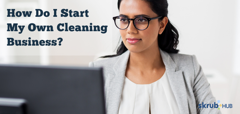 Business professional looking at computer to look for how do i start my own cleaning business