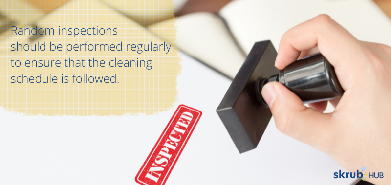 Random inspections should be performed regularly to ensure that the cleaning schedule is followed