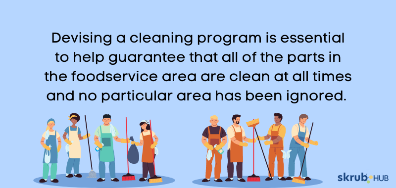 Devising a cleaning program is essential to help guarantee that all of the parts in the foodservice area are clean at all times