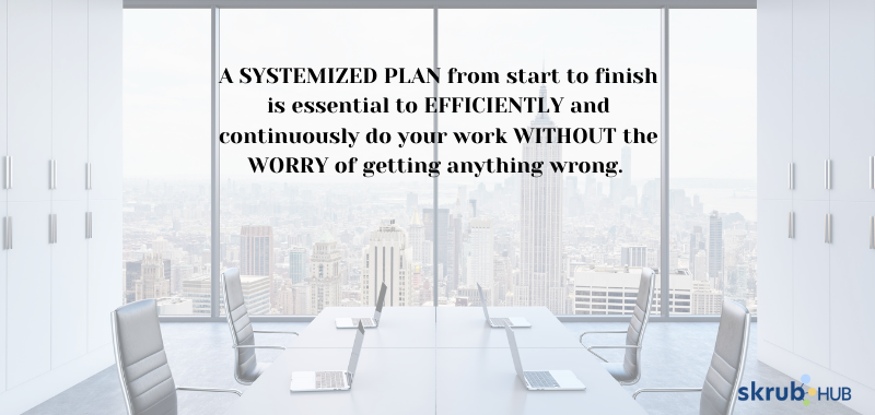 A systemized plan from start to finish is essential to efficiently and continuously do your work without the worry of getting anything wrong