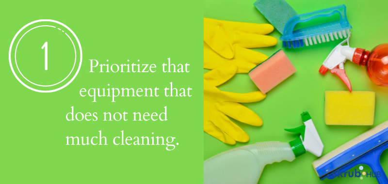 First prioritize that equipment that does not need much cleaning